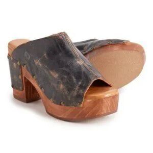 Bed Stu Distressed Black Leather Platform Clogs